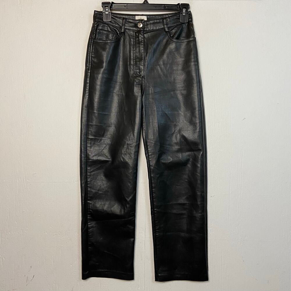Wilfred Women's Melina Dark Brown Vegan Leather Straight Leg Cropped Pant Size 2